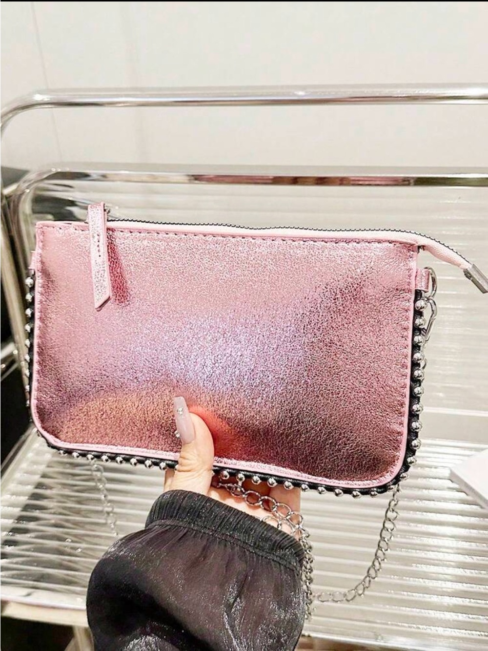 Pink Metallic Crossbody Clutch - Fashionable Women Bag